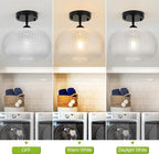 WILON Glass Flush Mount Ceiling Light Globe Black Ceiling Light Fixture Modern Farmhouse Lighting Vintage Semi Flush Ceiling Lamp for Kitchen Hallway Bedroom Entryway Laundry Living Dining Room