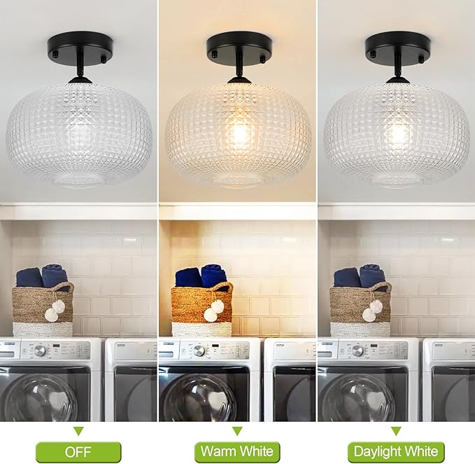 WILON Glass Flush Mount Ceiling Light Globe Black Ceiling Light Fixture Modern Farmhouse Lighting Vintage Semi Flush Ceiling Lamp for Kitchen Hallway Bedroom Entryway Laundry Living Dining Room