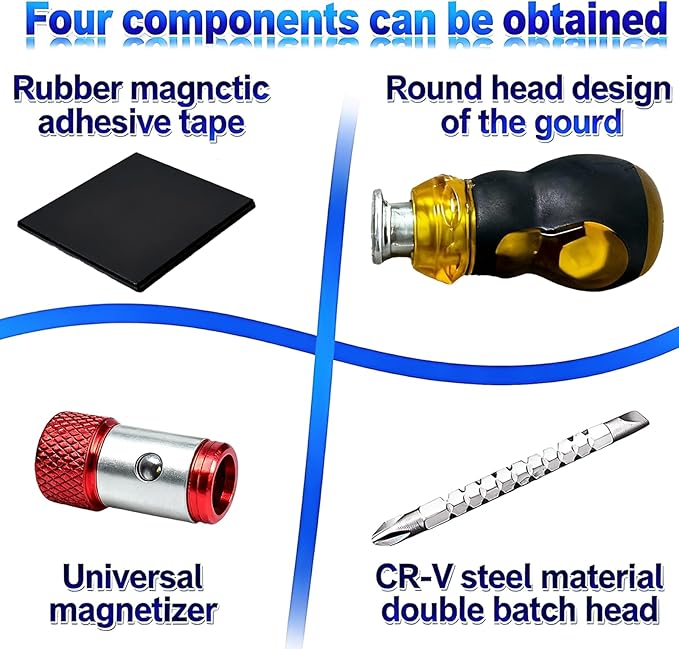 TJ Tool Short Screwdriver, 2-in-1 Stubby Screwdriver with 1/4-Inch Phillips, Slotted, Extended T-Handle