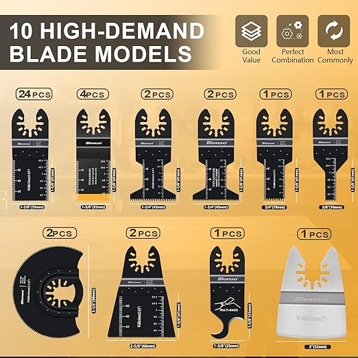 Bionso 40 PCS Oscillating Saw Blades, Premium Multitool Kit for Wood Metal Plastics, Tool Blades Fit Dewalt Worx Rockwell Wen Milwaukee Makita Ryobi Bosch Fein Porter Genesis Black