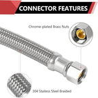2-Pack EFIELD 16-inch Faucet Supply Lines, 1/2" FIP x 3/8" COMP Faucet Hose, Stainless Steel Braided Supply Line,(HOSE045)