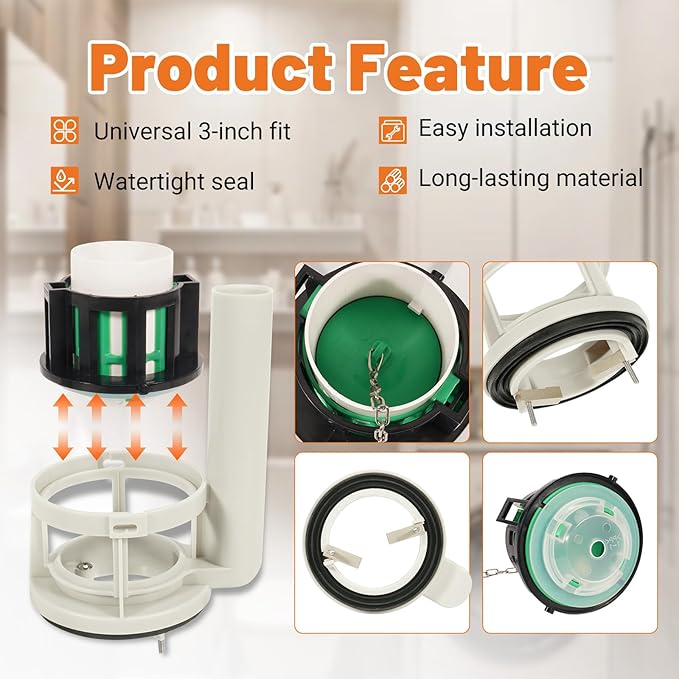 3-Inch Flush Valve Repair Kit for Most One-Piece Toilets, Compatible with TOTO Replacement Parts, Includes Toilet Flush Valve, Adjustable Fill Valve, Flush Handle Lever, Gasket