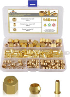 140PCS Compression Fittings Assortment kit - 3/8" of Brass Compression Sleeve Ferrule, Insert and Nuts,Used to Connect Lines for Air,Water,Fuel,Oil and Inert Gases