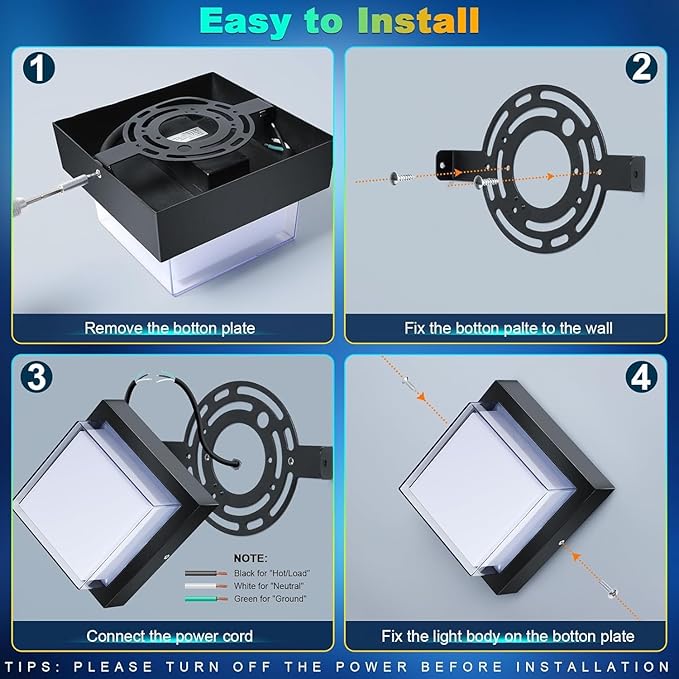 ledmo LED Wall Lights, 12W 6000K Outdoor Modern Porch Light Outdoor, 1000LM Double-Layer Aluminum Square Exterior Wall Mount Fixture IP65 Waterproof for House