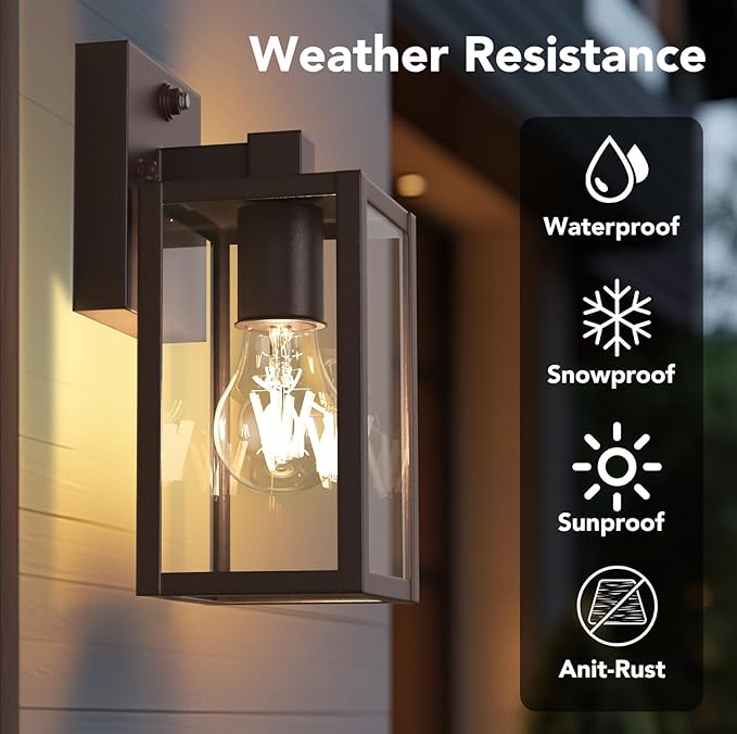 PARTPHONER Dusk to Dawn Outdoor Light Fixtures, 2-Pack Sensor Porch Lights, Waterproof Exterior Wall Sconce Lighting Lamp, Waterproof Wall Lantern for House, Doorway, Garage (Oil Rubbed Bronze)