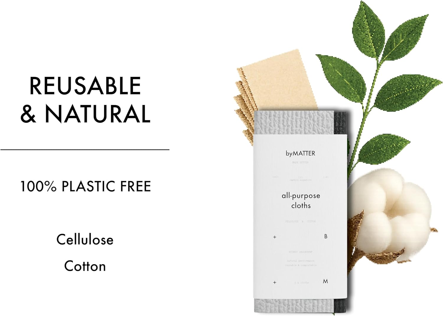 byMATTER All Purpose Cleaning Cloths – Reusable Cleaning Cloth Pack, Plastic Free, Compostable, Highly Absorbent, Dishwasher Safe, Streak Free Kitchen Cloth Set x2