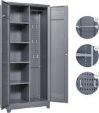 FLEXIMOUNTS 73'' Tall Metal Storage Cabinet with Locking Door, Large Cleaning Tool Organizer for Brooms, Garage, Laundry Room, Bathroom, Dark Grey
