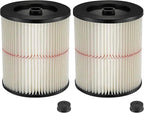 2 Pack 17816 9-17816 Red Stripe Vacuum Cartridge Filter Compatible Wet/Dry Vacuum Models 5, 6, 8, 12, and 16 32 Gal. Vacuums produced since 1988 8.5 Inches- White/Red