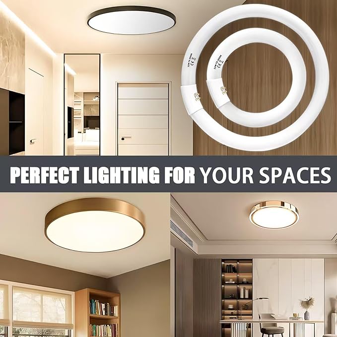 FC12T9/WW 32 Watt and FC8T9/KB 22W Set, 8 inch T9 22W and 12'' 32W Circular Fluorescent Light Bulbs Warm White, Circle Light Bulb 3000K, FC12T8/WW 3500 Lumen G10Q Base