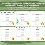 Closet System, 4-8 FT Closet Organizer Tower with 2 Wooden Drawers and Shelves, Can Fit 60 to 96 inch Walk-in Closet System with 5 Hanging Rods, Built-in, White