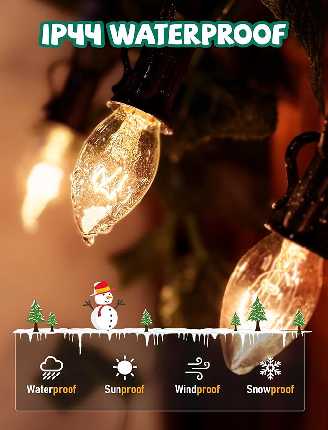 50 Pack C7 Christmas Replacement Bulbs, 5W Incandescent Clear Lights for Outdoor String Lights, Christmas Night Light bulbs for Porch, Patio, Garden, Party, Wedding Decor, E12 Intermediate Base