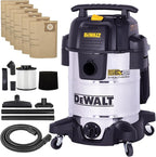DEWALT 10 Gal Stealthsonic Shop Vacuum Wet and Dry, 5HP Heavy-Duty Stainless Steel Shop Vac, Ultra-Quiet with Complete Accessory Kit & 6 Bonus Dust Bags - Ideal for Job Sites, Workshops & Garages