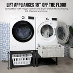 Washer and Dryer Pedestals with Pullout-Shelf - 29" W, 18" H, Black Steel Universal Fit with Major Brands | Laundry Pedestal with Drain Pan & Hose | Washer Stand for Back Pain Relief, 800 lbs Capacity