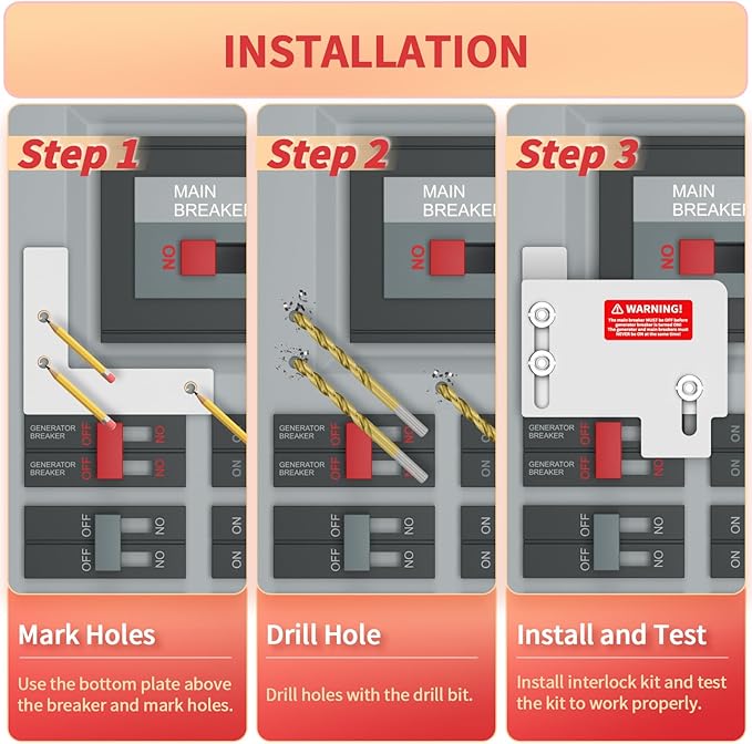 Marsflex Generator Interlock Kit for Cutler Hammer Horizontal Main only CH Series TAN Breaker 150 & 200 Amp Panels, 1 1/2 Inches Spacing Between Main and Generator Breaker, Professional Interlock Kit