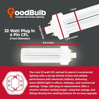 GoodBulb 32 Watt CFL Light Bulbs 4 Pin GX24Q-3 Base 3500K Neutral White 32W High Output 2400 Lumens Triple Tube Compact Fluorescent Light Bulbs Plug-in 10 Pack