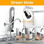 Commercial Sink Faucet with Sprayer 21" Height 8"Center Brass Constructed Wall Mount Commercial Kitchen Faucet with Pull Down Pre-Rinse Sprayer and 8" Swing Spout for 1/2 Compartment Sink（21"）