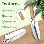 Garden Tool Set, 3 Pieces Gardening Kit with Garden Plant Twist Tie and Plastic Plant Tag, Stainless Steel Heavy Duty Garden Tools with Wooden Handle, Gardening Gifts for Women