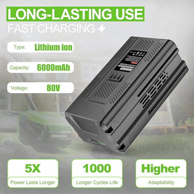 Upgraded 6000mAh GBA80200 Battery Replace for Greenworks PRO 80V, Lithium Ion GBA80200 GBA80300 GBA80400 GBA80500 GBA80250 Compatible with Greenworks 80V Max Power Tools Battery (Not for Kobalt)