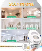 zouzai 6 inch 5CCT Gimbal Led Recessed Lights, 360°+90° Adjustable Directional Recessed Lighting, 2700K/3000K/3500K/4000K/5000K Dimmable Retrofit Eyeball Can Lights with Jbox, ETL(White, 6 Pack)