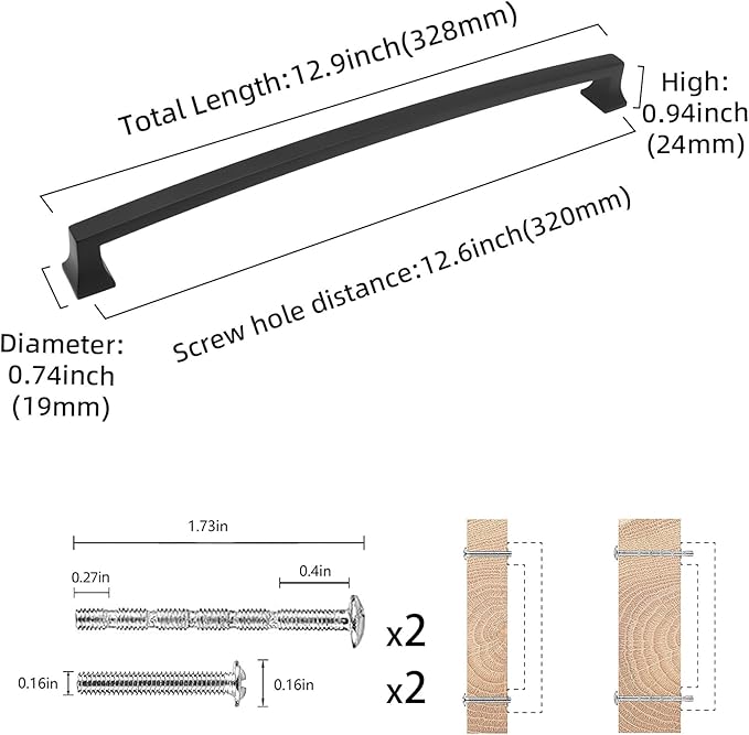 COTYKILEY 10 Pack 12.6Inch(320mm) Matte Black Cabinet Handles Black Kitchen Cabinet Pulls Cabinet Door Handles Kitchen Cabinet Hardware