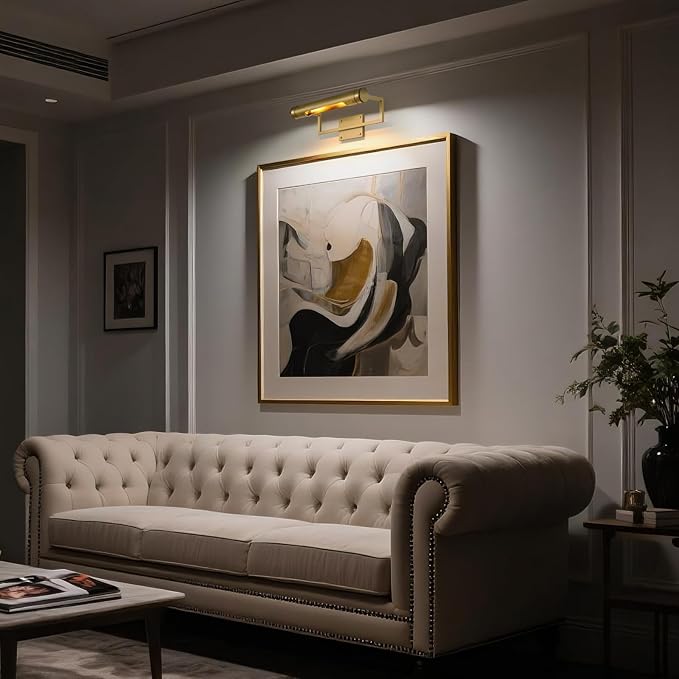 18in Picture Lights Hardwired Brass Picture Light, Gold Modern Picture Light for Wall, 360°Rotatable Art Light Gallery Lights, Wall Picture Lights Painting Light for Painting Display Artwork Portrait