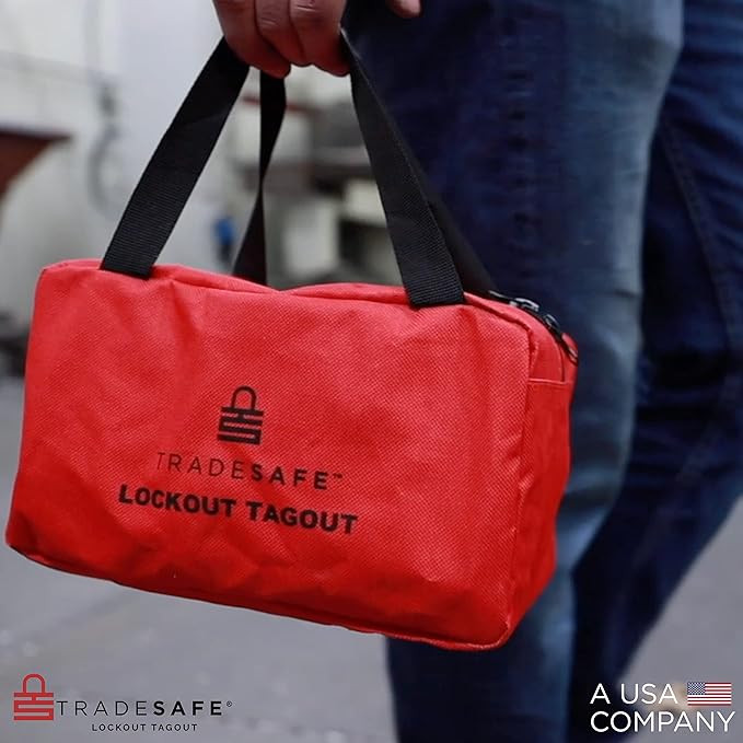 TRADESAFE Lockout Tagout Bag for Loto Devices - Polyester Canvas Lock Out Tag Out Kit, Heavy Duty Lockout Bag with Handles, 9-3/8 x 5-1/2 x 4-5/16 inches