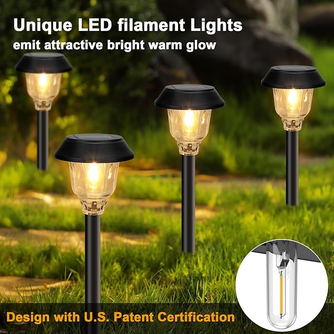 Solar Lights Outdoor Waterproof, 6 Pack Metal Glass Solar Pathway Lights Outdoor, Bright LED Outdoor Solar Lights for Yard Garden Path Walkway