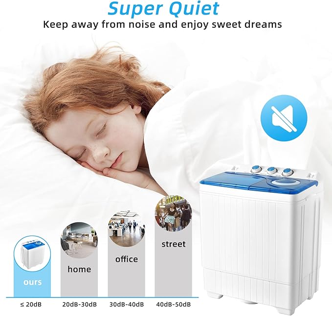 LDAILY Portable Washing Machine, 26 lbs Capacity Twin Tub Washer and Spin Dryer, Semi-automatic Laundry Washer with Built-in Drain Pump, Portable Washer and Dryer for Apartment, Dorm & RV