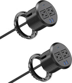 3 inch Desktop Power Grommet USB C,20W Fast Charging Station,Furniture Recessed Power Strip,2 Outlets,3 USB Ports,Flush-Mount for Desktop, Workspace Essential Desk Outlet,2 Pack (Black)