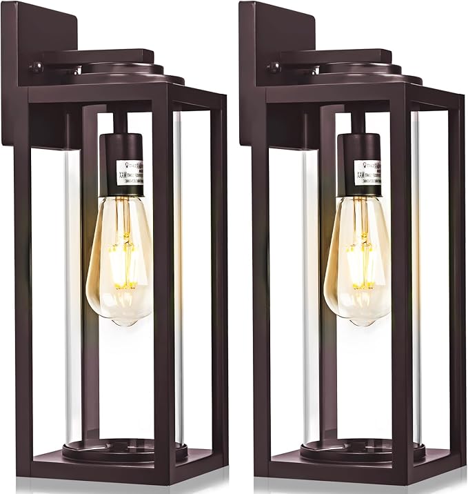 20inch Large Outdoor Wall Lights 2 Packs - Oil Rubbed Bronze Exterior Light Fixture with Clear Glass Shade, Waterproof Porch Lighting for House, Farmhouse Sconces Lantern for Front Door, Garage