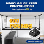 3x8 Overhead Garage Storage Rack Adjustable Garage Ceiling Storage Racks, Holds 600 lbs, 22 lbs Per Hook, Heavy Duty Steel Hanging Organizer for Tools, Bins & Bikes