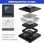 APONUO Solar Post Cap Lights 6 Pack, Waterproof Outdoor LED Deck Lights for 4x4, 5x5, 6x6 Wood Fence & Vinyl Posts, 2 Color Modes (Warm/Cool), All-Night Lighting, Auto On/Off, Patio Garden Yard Decor