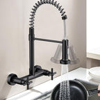 Wall Mount Kitchen Faucet, Hurran Matte Black Kitchen Sink Faucet, 8 Inch 2 Handle Wall Mount Commercial Sink Faucet with Pull Down Sprayer for Kitchen Laundry Room Restaurant