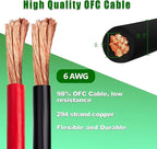 6 Gauge Battery Cable Copper Wire, 30FT Red+30FT Black 6 AWG Welding Cable Standard USA OFC Wire for Automotive, Battery, Solar, Marine and Generator
