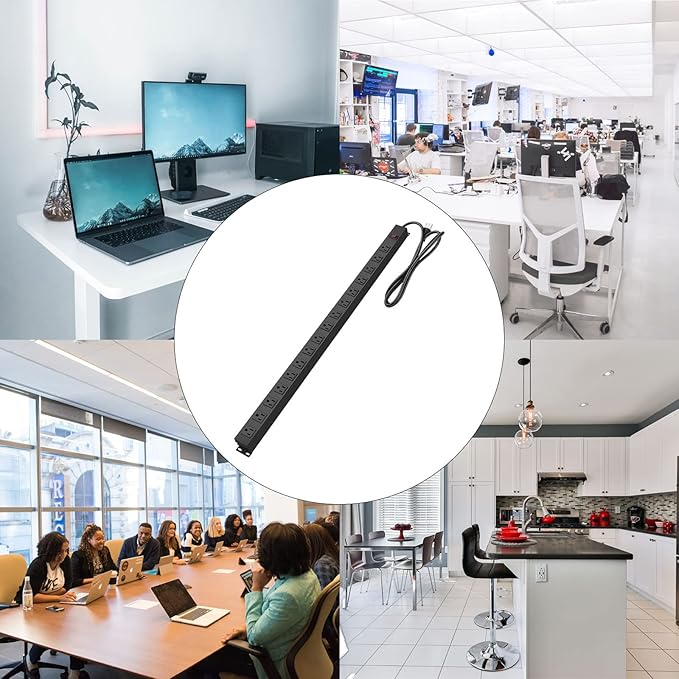 HHSOET Metal Wall Mount Power Strip, 16 Outlets, 3 FT SJT 3/C 14AWG Power Cord, 15A 125V 1875W, Black