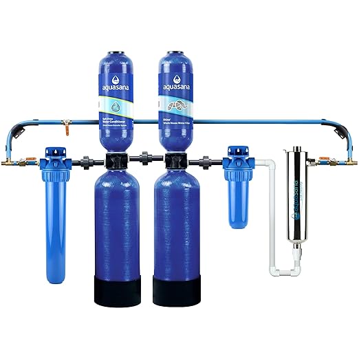 Aquasana Whole House Water Filter System | 1,000,000 Gallons | Salt-Free Softener Alternative | UV, Carbon & KDF | Tackles up to 99.99% Chlorine, Bacteria, Viruses, Cysts & Scale | EQ-1000-AST-UV