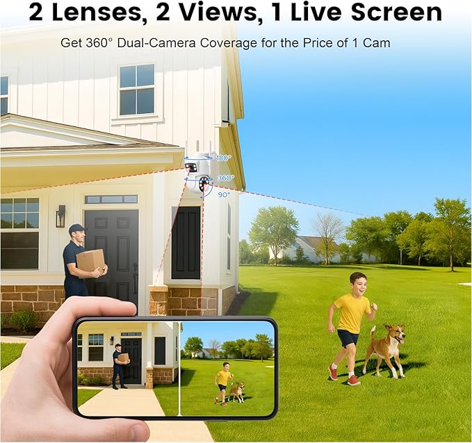 4MP Dual Lens Home Security Camera System Wireless, Security Cameras Wireless Outdoor 24/7 Record, Auto Tracking, 5G & 2.4G WiFi, Night Vision, 2-Way Audio, 360° PTZ, 10CH 4K NVR 500GB No Subscription