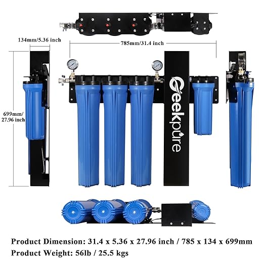 Geekpure 5 Stage Whole House Water Filter System with 2.5 x 20 5 Micron PP Sediment + Carbon Filters and 6 GPM UV