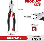 ARROW High Leverage Diagonal Pliers, 8 Inch Wire Cutters with Comfortable TPR Handle, High Carbon Steel Side Cutters for Cutting Wire