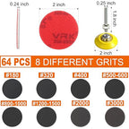 64 PCS 2 Inch Sanding Disc Pad,Hook and Loop Sanding Pads 180 to 3000 Wet Dry Sponge Sandpaper with 1/4” Shank for Drill Sanding Grinder Rotary Tools Curved Surface Polishing and Sanding