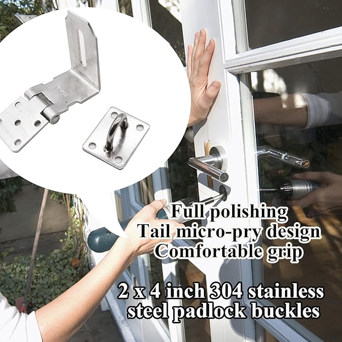 4 Inch Door Locks Hasp Latch 90 Degree 2 Pack,304 Stainless Steel Safety Padlock Clasp Hasp Lock Latch with Combo Lock & Padlock,Heavy Duty Gate Latch Lock with Screws