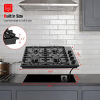 GASLAND 30 Inch Gas Cooktop Black, 4 Sabaf Sealed Burner Gas Stovetop, 4 ft Cord Plug, Heavy Duty Cast Iron Grates with Metal Knobs, 28,300 BTU NG/LPG Convertible