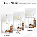 Qamra Modern Farmhouse Gold Chandelier for Dining Room, 16-Light Rustic Candle Chandelier Light Fixture, Industrial Hanging Chandeliers Lighting for Living Room, Kitchen, Staircase, Entryway, Foyer