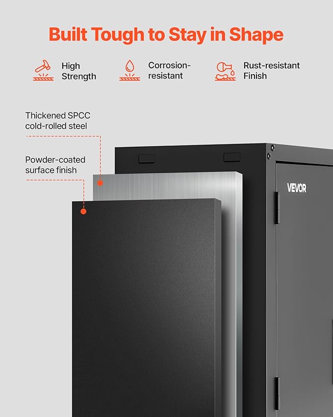 VEVOR Metal Wall Cabinet, 30W x 12.01D x 30H Inch, Steel Floating Hanging Storage Cabinet with Locking Doors and Adjustable Shelf for Garage, Basement, Kitchen, Warehouse Assembly Required, Black