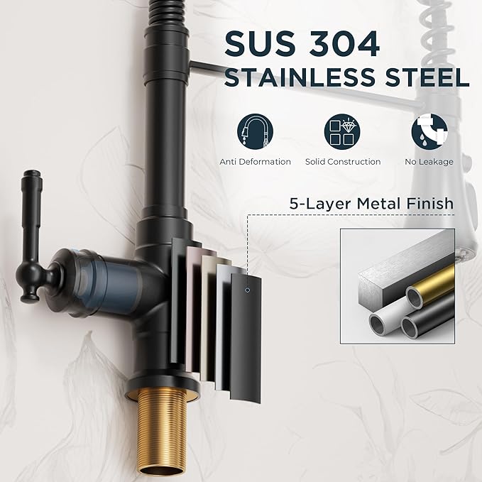 FORIOUS Black Vintage Kitchen Faucet Pull Down Sprayer Stainless Steel, High Arc Single Handle Antique Sink Faucet 1 or 3 Holes for Pot Filler, Farmhouse Camper RV Wet Bar