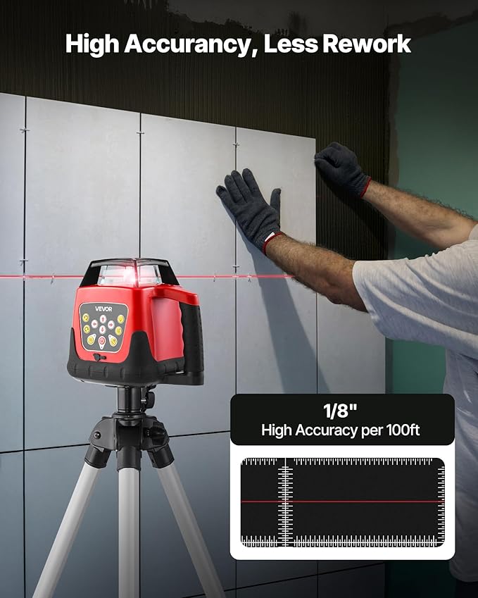 VEVOR Rotary Laser Level Kit, 1650ft 360-Degree Self Leveling Red Horizontal Laser Transit,with Tripod,Receiver,Remote Control, Scale,Toolcase, IP66 Waterproof, 0.80in/100ft Precision for Construction