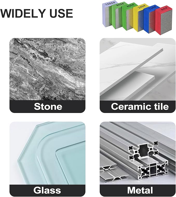 6pcs Diamond Hand Polishing Pads for Ceramic Tile Glass Grinding,Sanding Blocks Polishing 60#,120#,240#,400#,800#,1000#