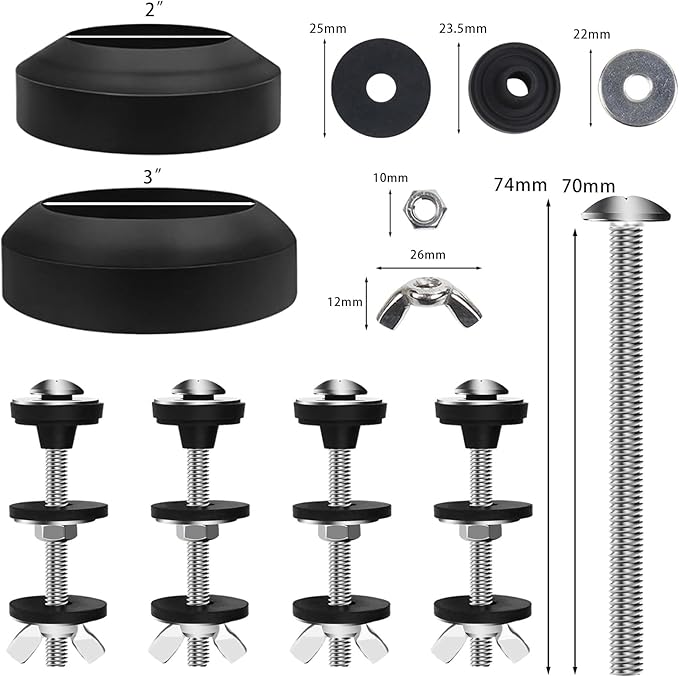 Universal Toilet Tank to Bowl Gaskets Kit, 4 PCS 2.75‘’ Heavy Duty Toilet Tank Bolts Replacement, Fits Most 2-Inch and 3-Inch Leak Resistance Toilet Flush Valve Opening