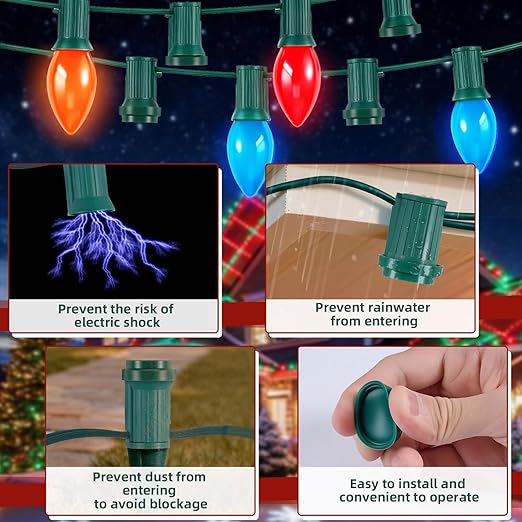 110PCS Christmas Light Socket Safety Cap Plugs for C9 and C7 Bulbs,Double Sided Stringers Light Bulb Socket Cover,Waterproof Bulb Caps for Covering Unused C7 and C9 Christmas String Lights Sockets