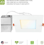 ASD 6 Pack LED Recessed Square Ceiling Light 6 Inch with Round Back, 5 CCT 2700K-5000K, Ultra-Thin Dimmable Wafer Lights with Junction Box, 15W 1266LM Canless Recessed Lighting, Slim LED Downlight, UL